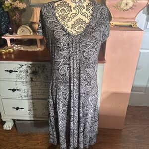 Fresh Produce Emma Dress Grey & Black Paisley Print Women's Size Large Stretch